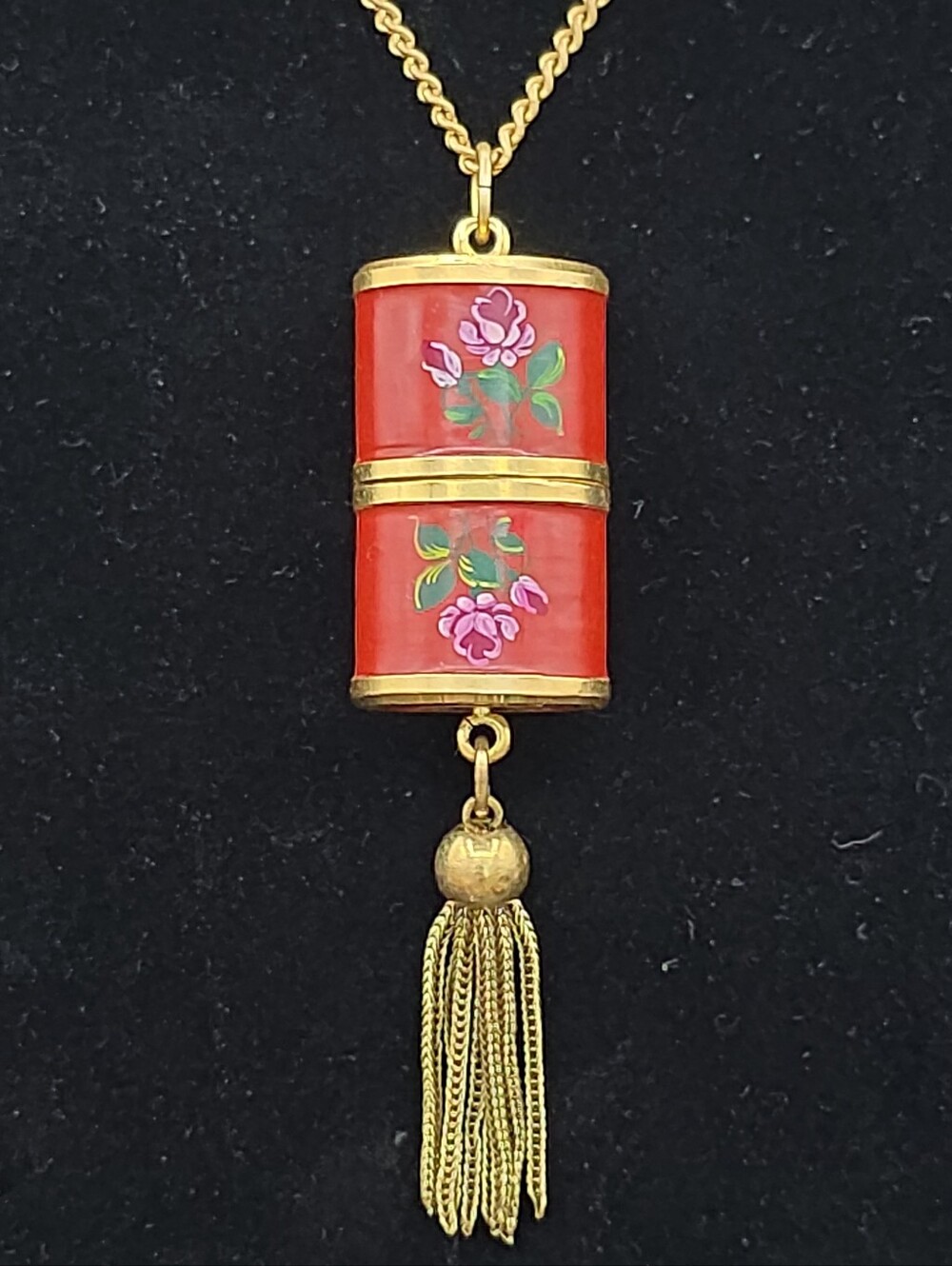 1960s Consul Gold & Enamel Peek-a-boo Slide Tassel Watch Necklace Swiss Mvmt